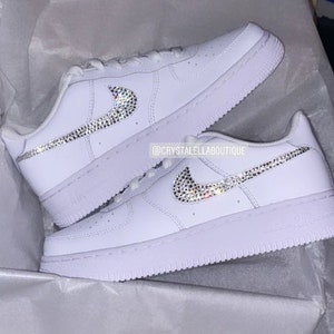 Swarovski Crystal Women&#39;s Air Force 1 in White Sneakers Customised With Authentic Clear Silver Sparkling Crystals Personalised Bling Shoes