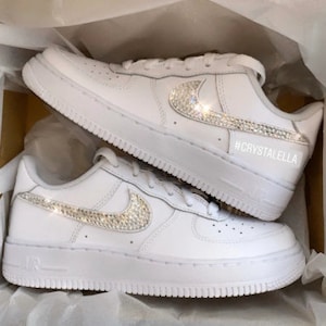 Crystallized Women’s Air Force 1 All White Sneakers Blinged Out With Authentic Silver Crystals Custom Bling Custom Diamond Shoes