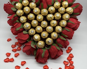 Ferrero Rocher Chocolate Heart Red Roses Gift set / Present Birthday Wedding Engagement