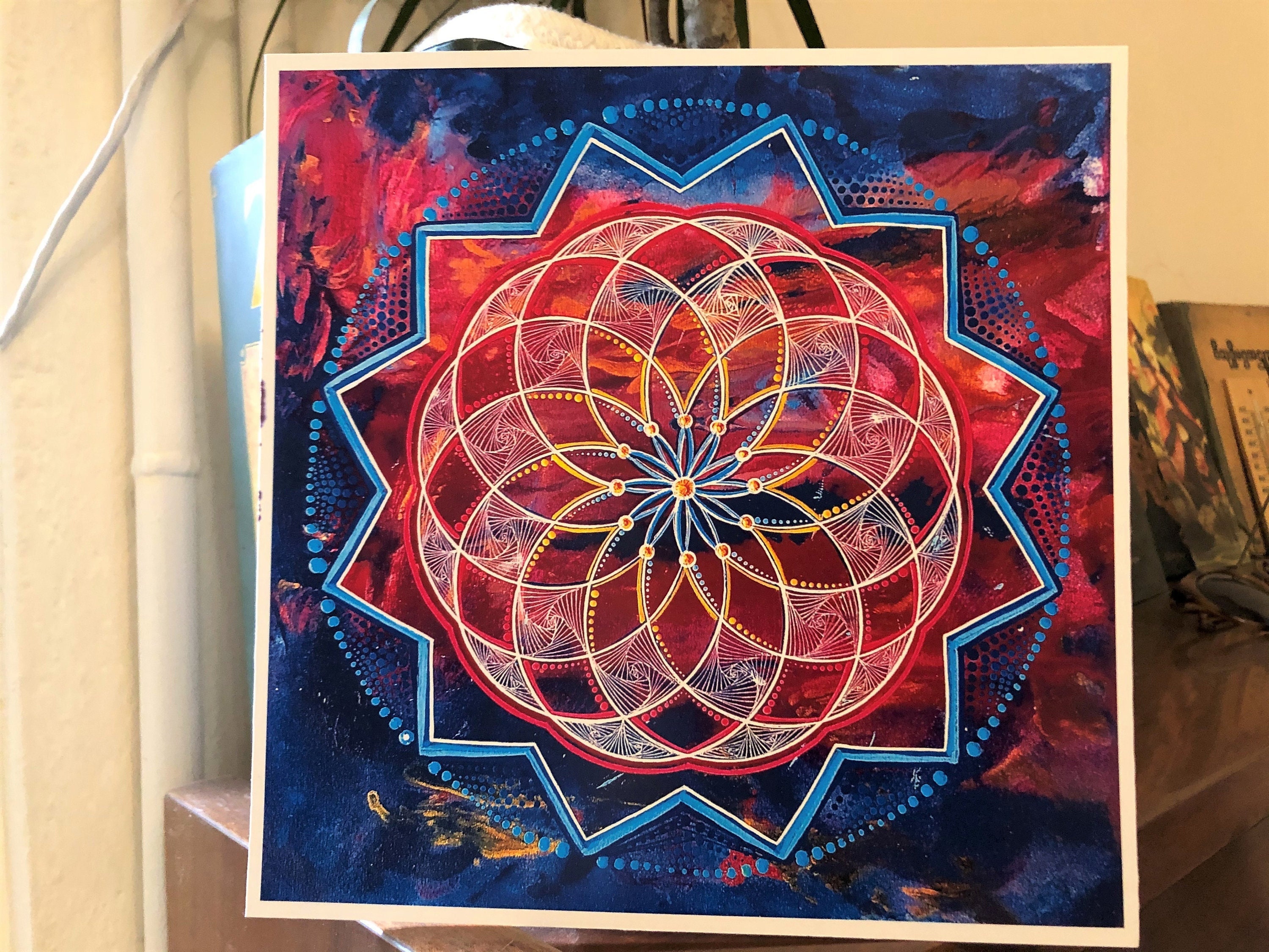 Mandala Fait Main - Imprimé Intuition Féminine 21x21cm Wallart Bon Pour La Méditation Calme Introspe