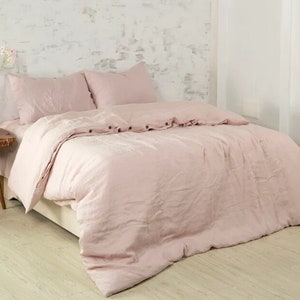 Rose Pink Pure Cotton Stonewashed Duvet Cover / Light Pink Comforter Cover / Blush Pink Cotton Boho Bedding Set / Pink Soft Duvet Cover