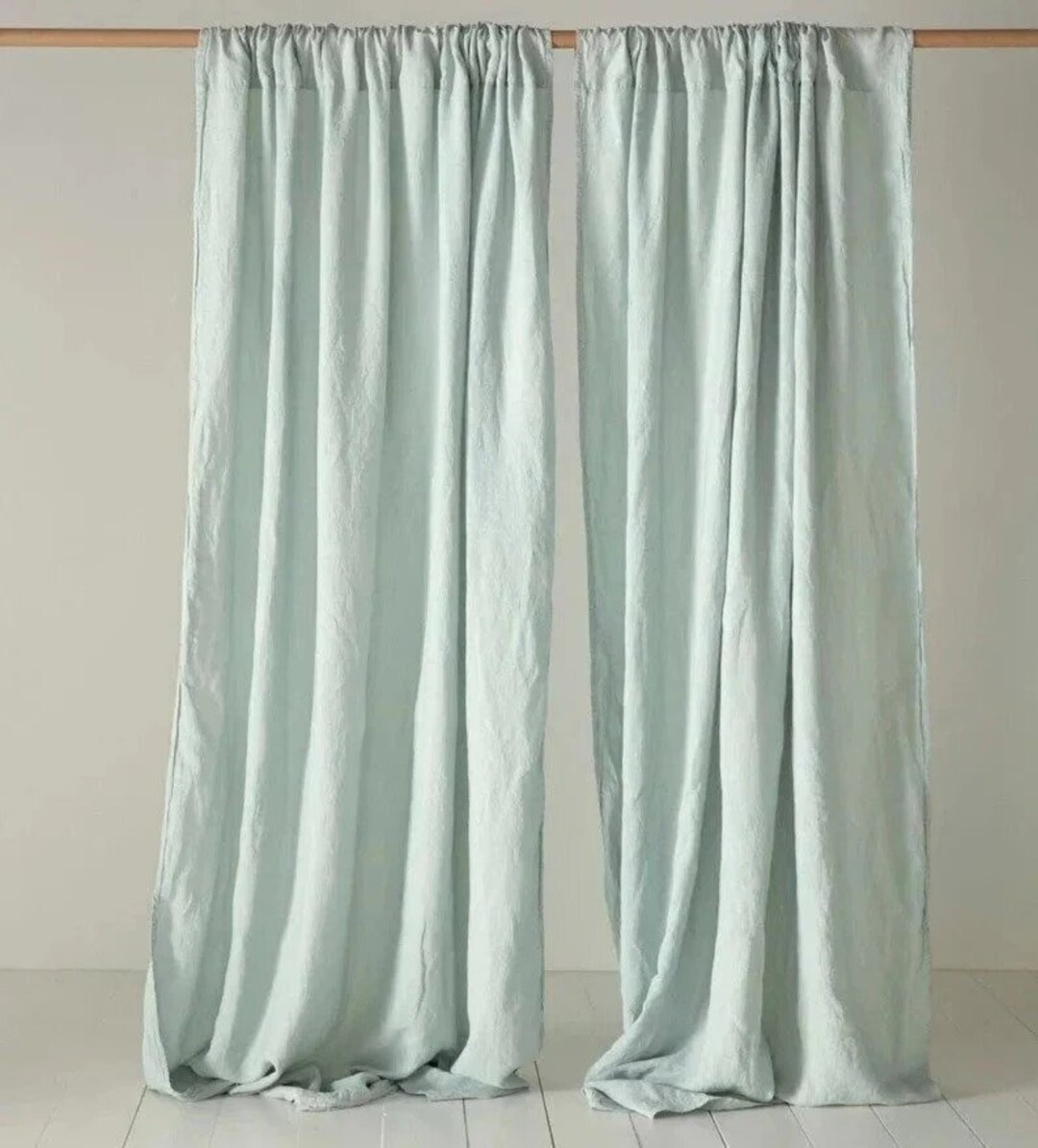 Sage Green Curtain / 2 Panels Curtain / Stonewashed Cotton Etsy