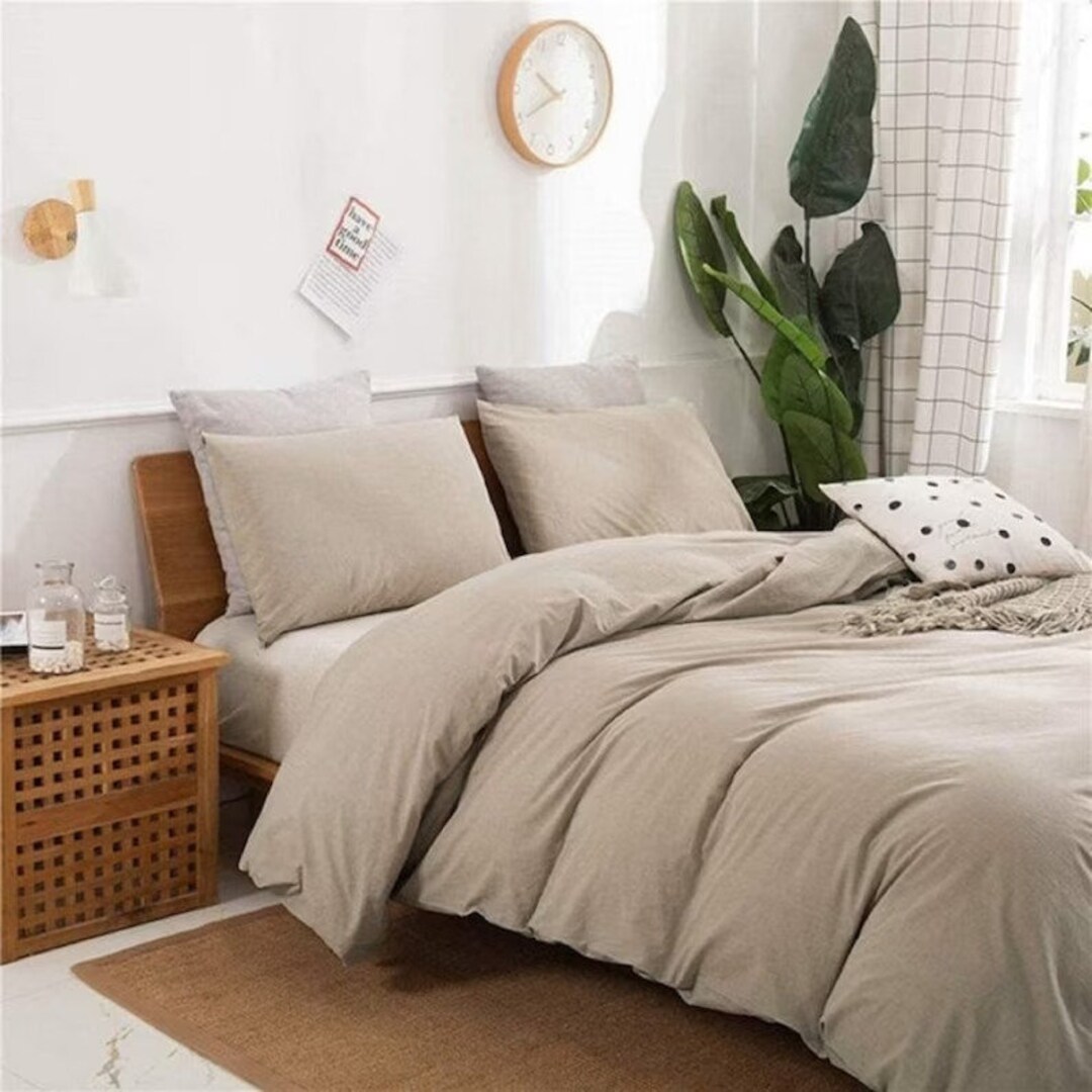 Beige Cotton Duvet Twin Full Double Set Bedding Soft Natural Cotton