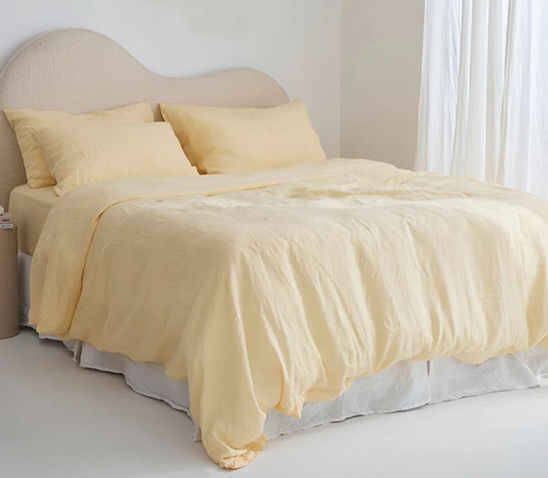 Pastel Yellow Color Duvet Cover / Light Yellow Cotton Bedding Set