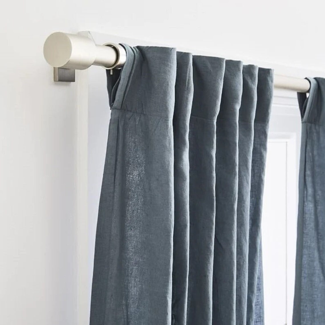 Dusty Blue Color Cotton Window Drape / Stonewashed Cotton Curtain