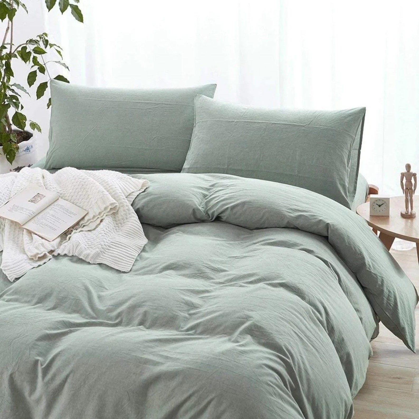 Sage Green Duvet Cover/100 Cotton Duvet Cover Solid Duvet Cover/sage Green Bedding Set/ Cotton
