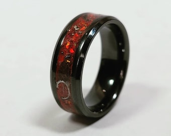 Extinction Event Glowstone Ring, Dinosaur Bone, Meteroite, Opal, Ceramic band, Hand-made, Men's & Women's, Wedding band, Engagement band