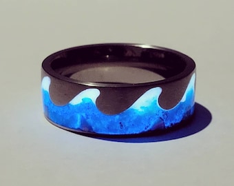 Tidal Glowstone Ring, Hand-made, Titanium, Men's & Women's, Opal, Wedding band, Engagement band