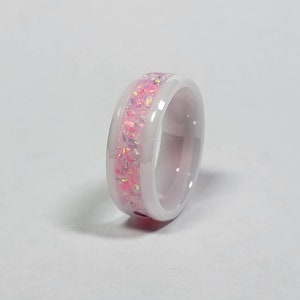 Candy Crush Glowstone Ring, Opal, Ceramic band, Hand-made, Men&#39;s & Women&#39;s, Wedding band, Engagement band