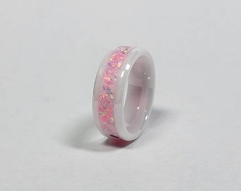 Candy Crush Glowstone Ring, Opal, Ceramic band, Hand-made, Men's & Women's, Wedding band, Engagement band