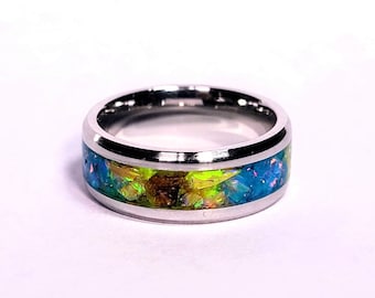 Sunflower Glowstone Ring, Hand-made to order, Men's & Women's, Opal, Amber, Wedding band, Engagement band