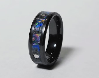 Celestial Glowstone Ring, Hand-made, Men's & Women's, Opal, Meteorite, Wedding band, Engagement band