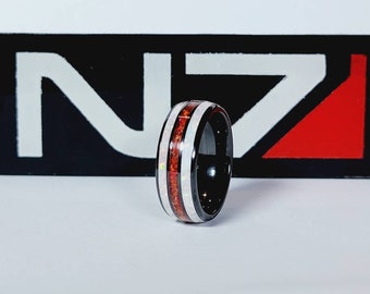 Custom Mass Effect N7 Ceramic Opal Ring, Hand-made, Men's & Women's