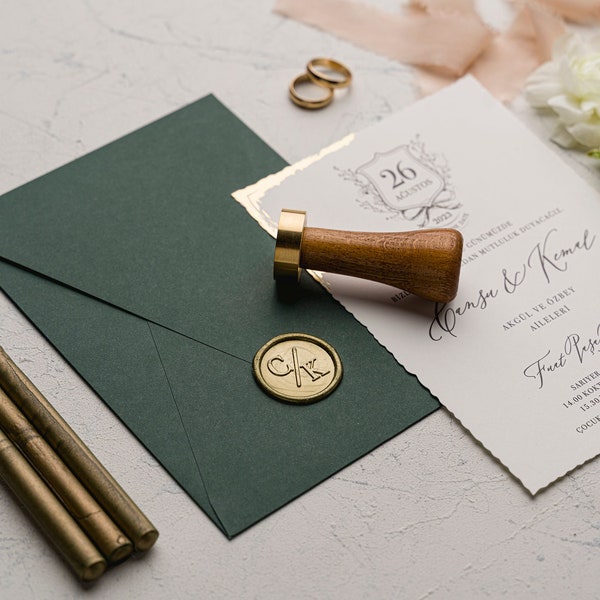 Green Ivory Wedding Invitation Set, Elegant Green Wedding Invitations, Unique Invites, Real Foil Border, Engagement Card, Save the Date,