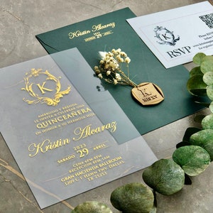 Smaragdgrün Acryl Quinceanera Einladen, Hochzeitseinladung, Klare und Elegante Einladung, Hochzeitskarte, Custom Design Einladen