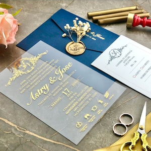 Faire-part de mariage en acrylique bleu marine, faire-part clair et élégant, faire-part bleu quinceanera, carte de mariage, faire-part personnalisé