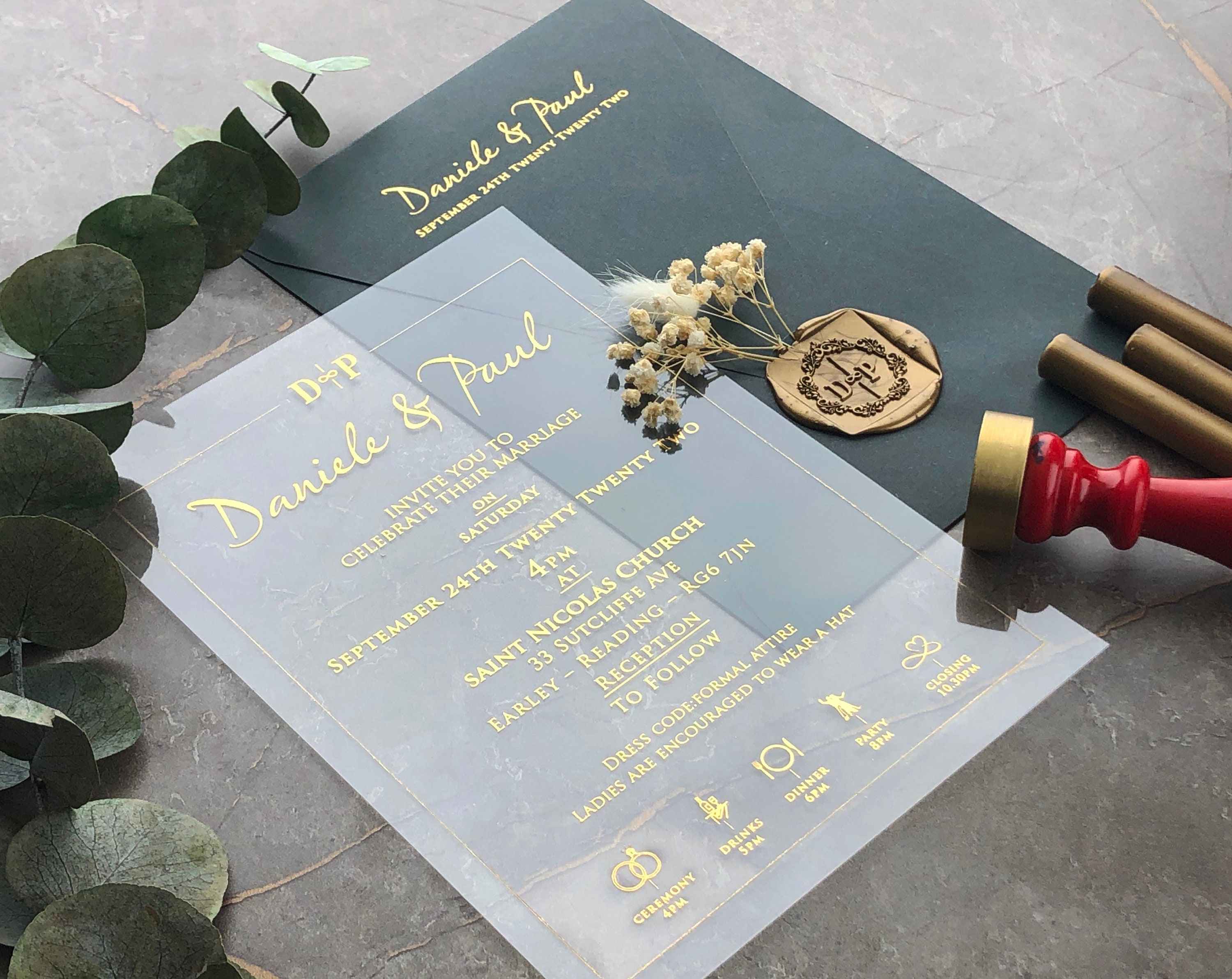 Emerald Green Acrylic Wedding Invitation Clear and Elegant Etsy UK