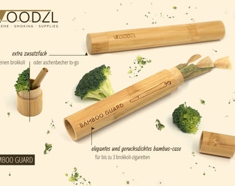 Odor-proof joint case made of bamboo with an extra compartment for herbs or as an ashtray. 1-3 joints. Ideal for on the go.