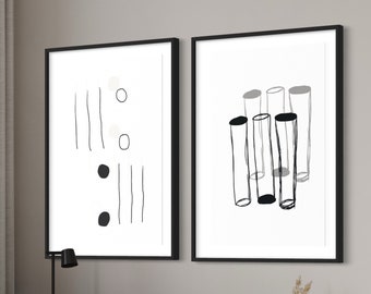 Geometric Art Print, Set of 2 Modern Geometric Shape Art Prints, Black and White Minimalist Art Prints for Wall Decor, Housewarming Gift