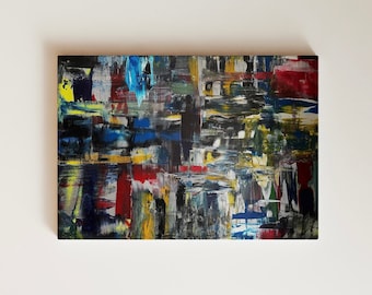 24x30 Abstract Contemporary Art, Original Blue, Red, and Green Painting, Modern Wall Art for Home Decor and Housewarming Gift, City Lights