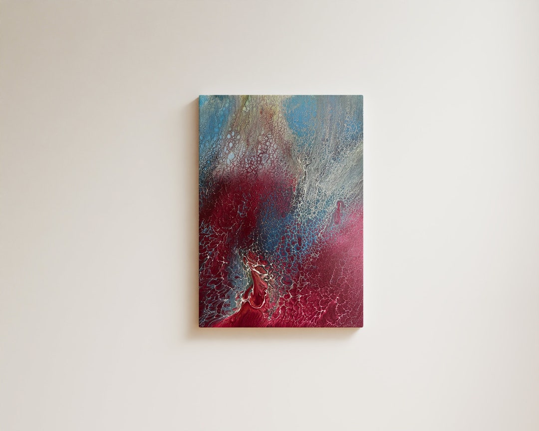 24x30 Fluid Art Acrylic Painting, Red and Blue Abstract Art, Original ...