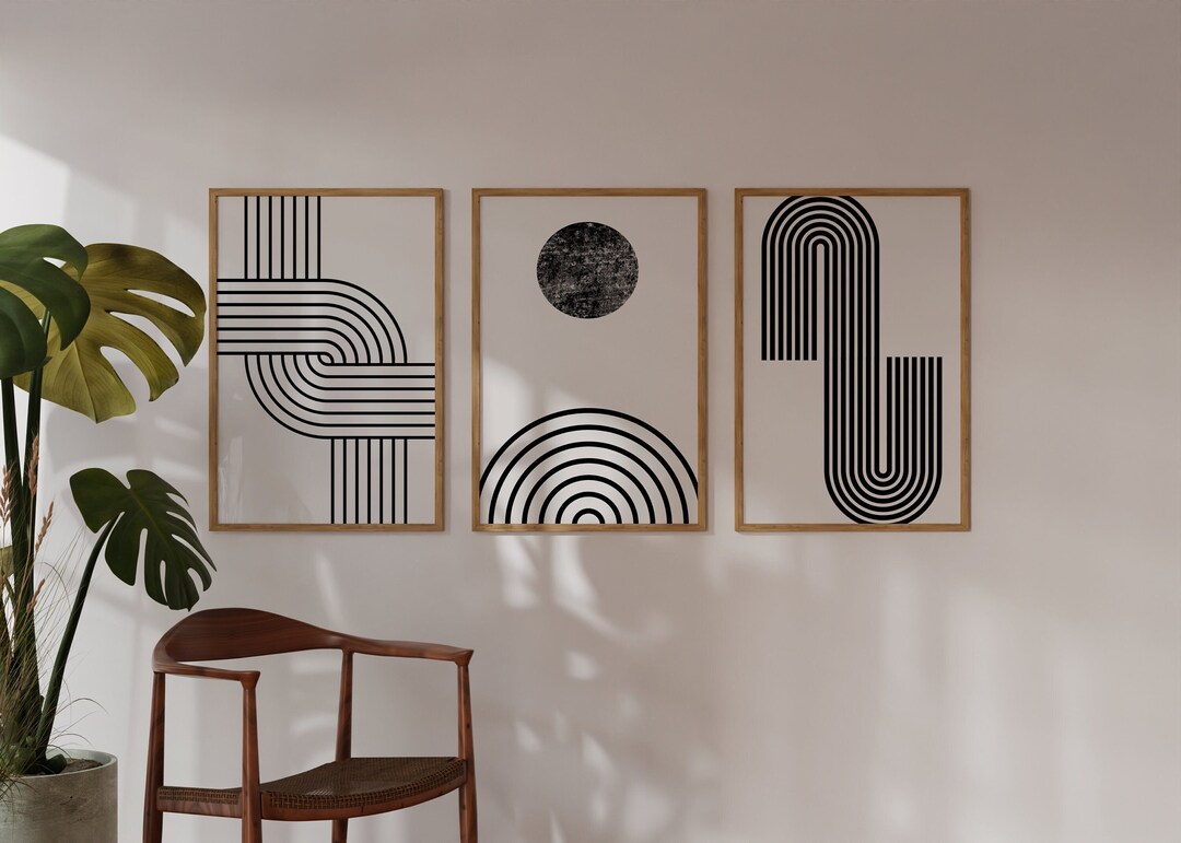 Mid Century Modern, Set of 3 Prints, Black and White Gallery Wall Art ...