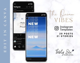 41 Instagram Templates CANVA | The Ocean Vibes | Blue Sky Colors | Quote, Beauty, Travel for Social Media by Thirty Six Templates