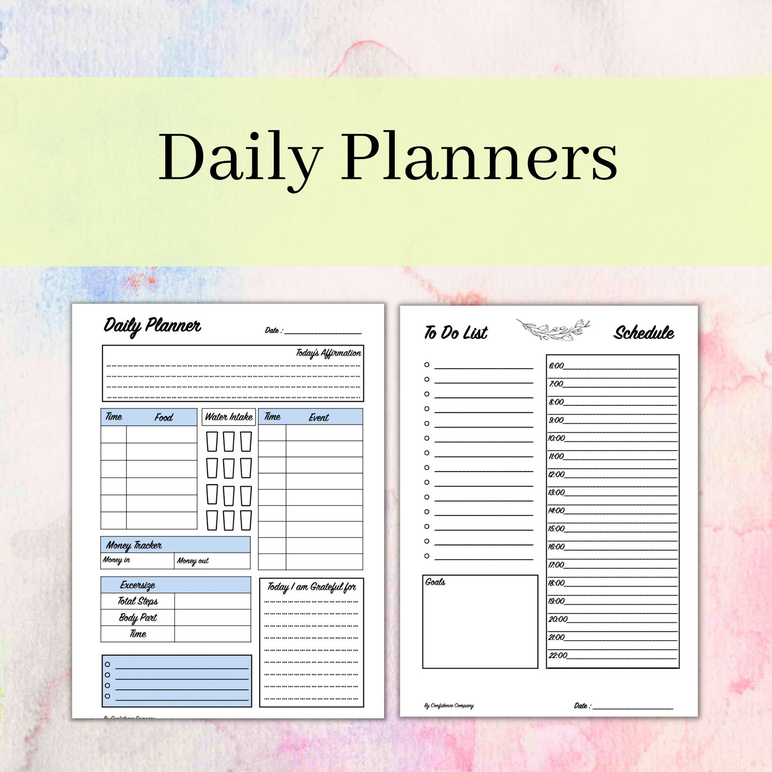 Daily Planner, Printable, Tracker, Journal, Drink Intake, Calorie ...