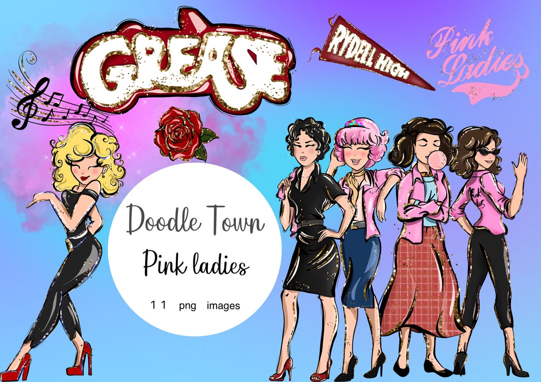 Pink Ladies Clipart, Grease Png, Women Clipart, 50s Cliprt, Retro Clipart, Grease Clip Art