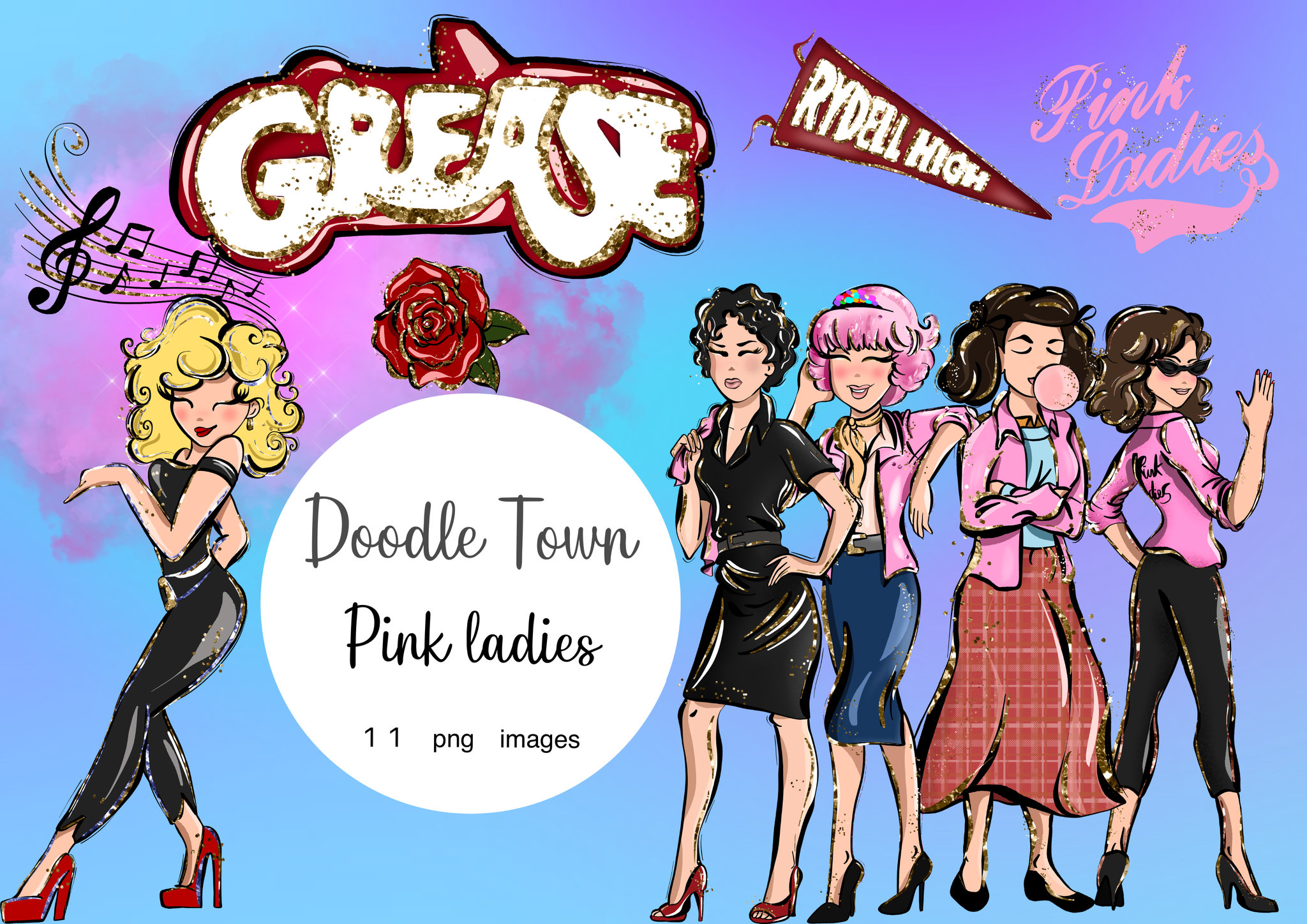 Pink Ladies Clipart Grease Png Women Clipart 50s Cliprt Etsy UK