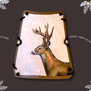 Archery Arm Guard, Whitetail Deer Design, Leather Longbow Armguard, Barebow or Traditional Armguard, Arm Protection, Adjustable, USA