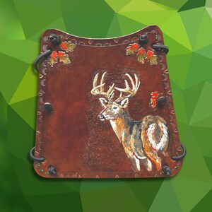 Archery Arm Guard, Whitetail Deer Design, Leather Longbow and Traditional Armguard, Arm Protection, Adjustable