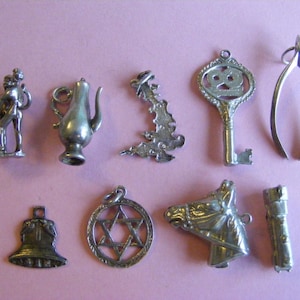 Vintage Sterling Silver Charm: Adam & Eve, Coffee Pot, UK, Key (AA)