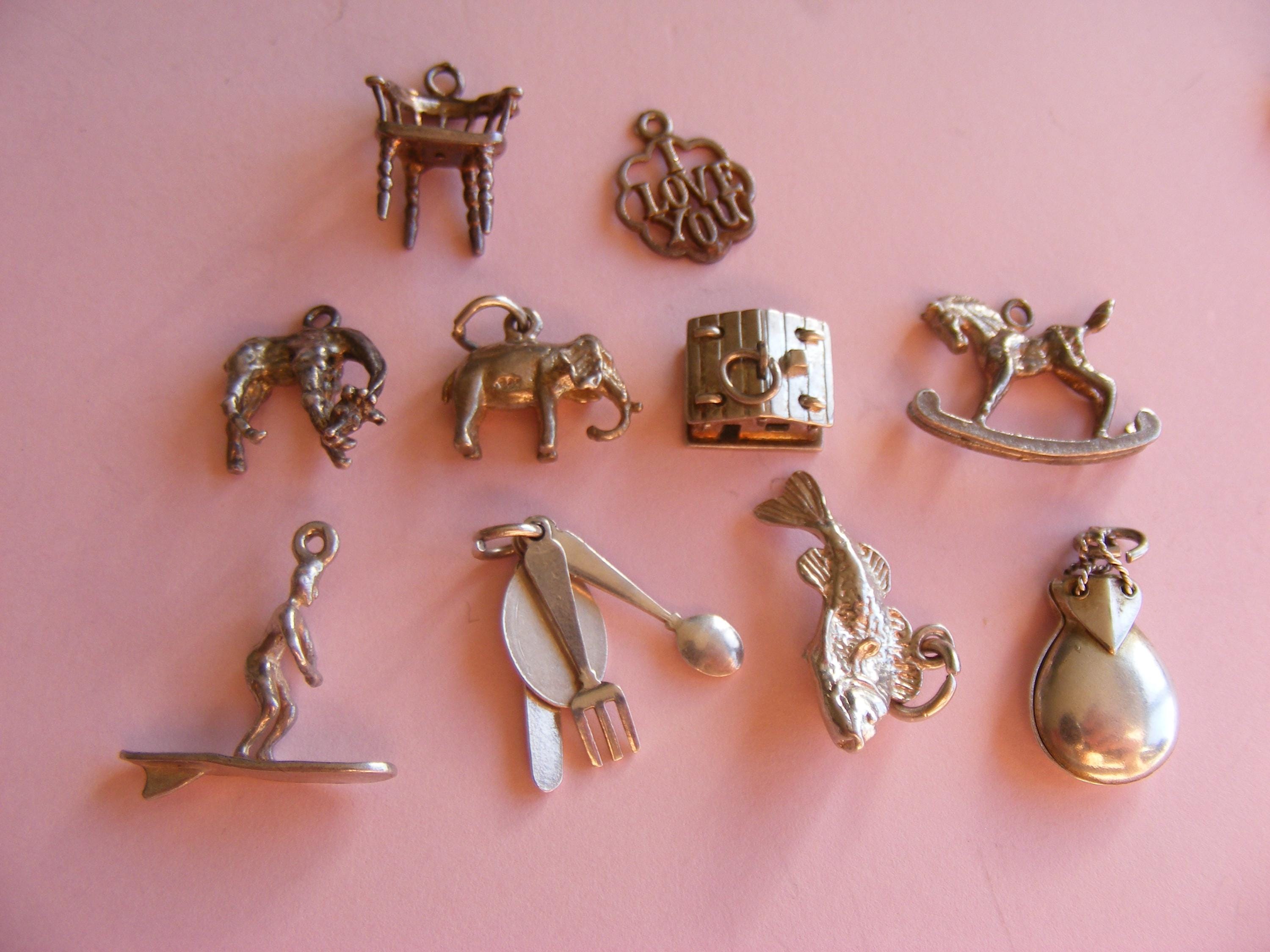 Vintage Sterling Silver Charm: Various Charms Giraffe Chalet Surfer ...
