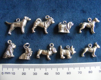 A) Vintage Sterling Silver Charm Dogs:  Shar pei, Maltese, Dalmation, French Bull Dog