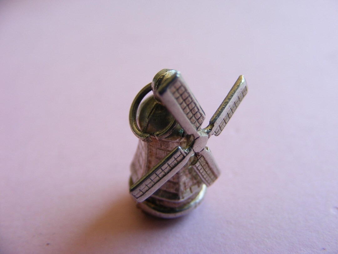 Charme Breloque Moulin à Vent Hollandais En Argent 925 - Vintage, 1.9g, 1.5cm + 2 Personnages