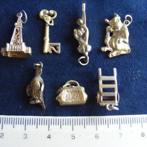 A) Vintage Gold on Sterling Silver Charms Blackpool Tower, 21st Key, Swiss Cow