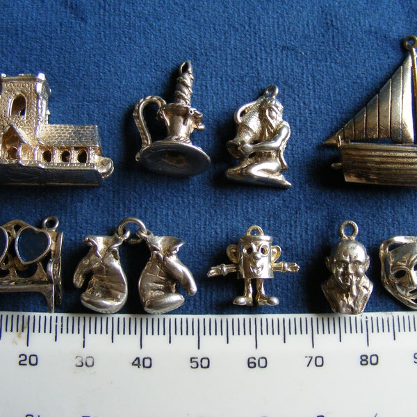 F) Vintage Sterling Silver Charm Church opens, Water carrier, Churchill, Masks