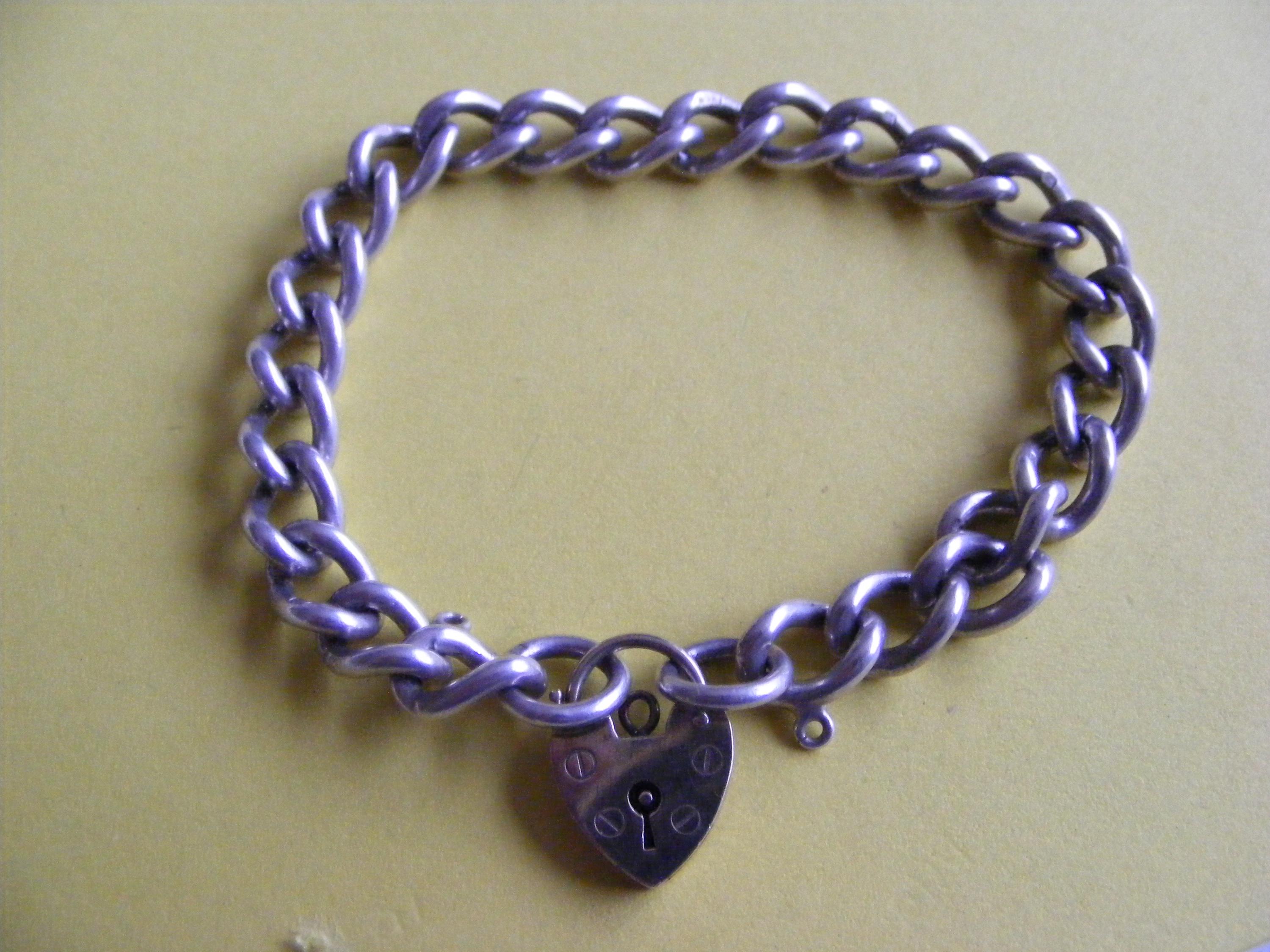 Bracelet Vintage Argent Sterling 925 - 24,1 G - 16 Cm - Charme HMK Avec Fermoir Coeur