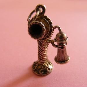 Vintage Sterling Silver Charm Telephone with moving handset charms pendant 925 (J)