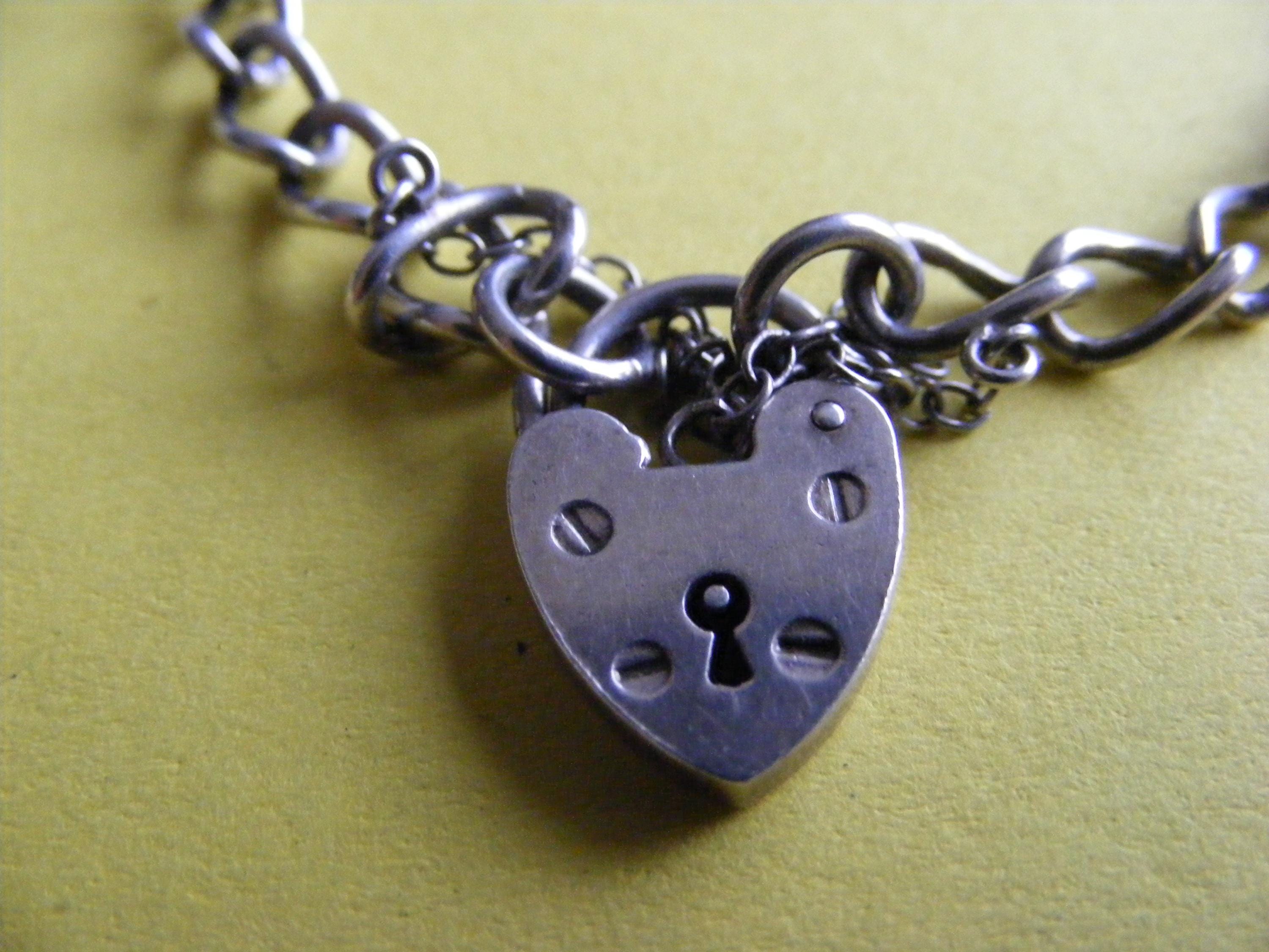 Bracelet Vintage En Argent Sterling 925 HMK - 24,1 G - 16 Cm - Fermoir Cœur - Occasion Très Bon État