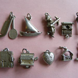 Vintage Sterling Silver Charms: Sports, Yacht, Cherub, Typewriter