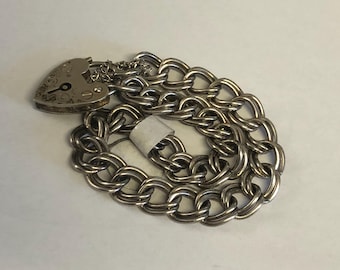 Lovely Antique 9k Rose Gold Curb Link Bracelet With Heart