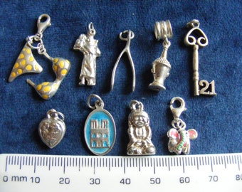 DD Vintage Sterling Silver Charm gemset Champagne, 21st key, Church, Icon, Elephant