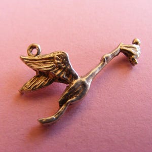 Vintage Sterling Silver Charm Stork carrying a baby charms pendant 925 (L)