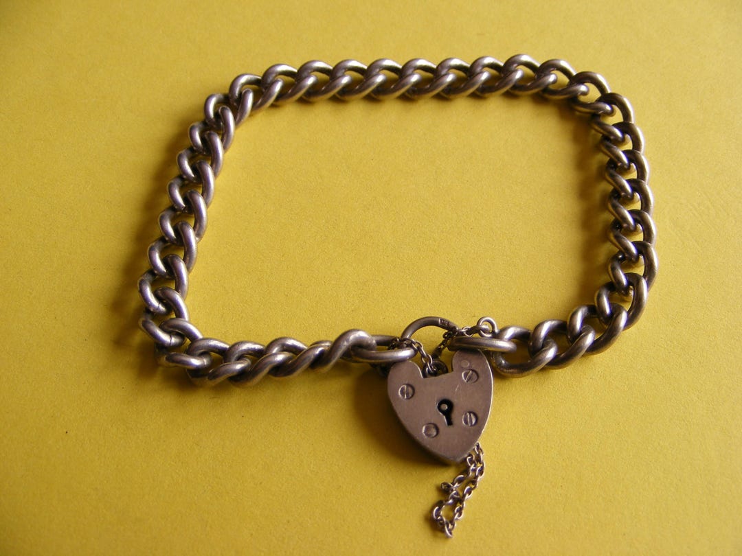 Bracelet Vintage En Argent Sterling 925 - Charms HMK - Fermoir Coeur - 24,7 G - 18 Cm - Occasion