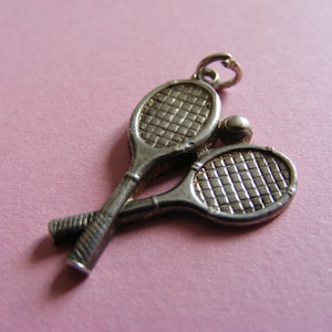 Vintage Sterling Silver Charm Pair of Tennis Rackets  & Ball charms pendant 925 (N)
