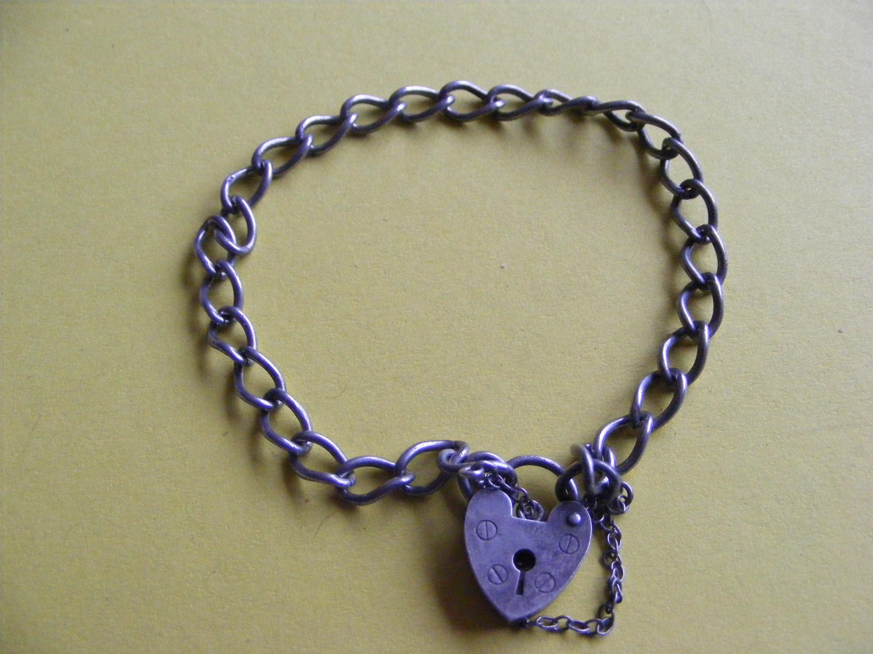 Vintage Sterling Silver Charm Bracelet With Heart Padlock