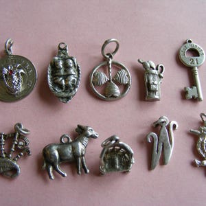 Vintage Sterling Silver Charm, St Maarten, Gemini, Shamrock, Golf, Key (J)