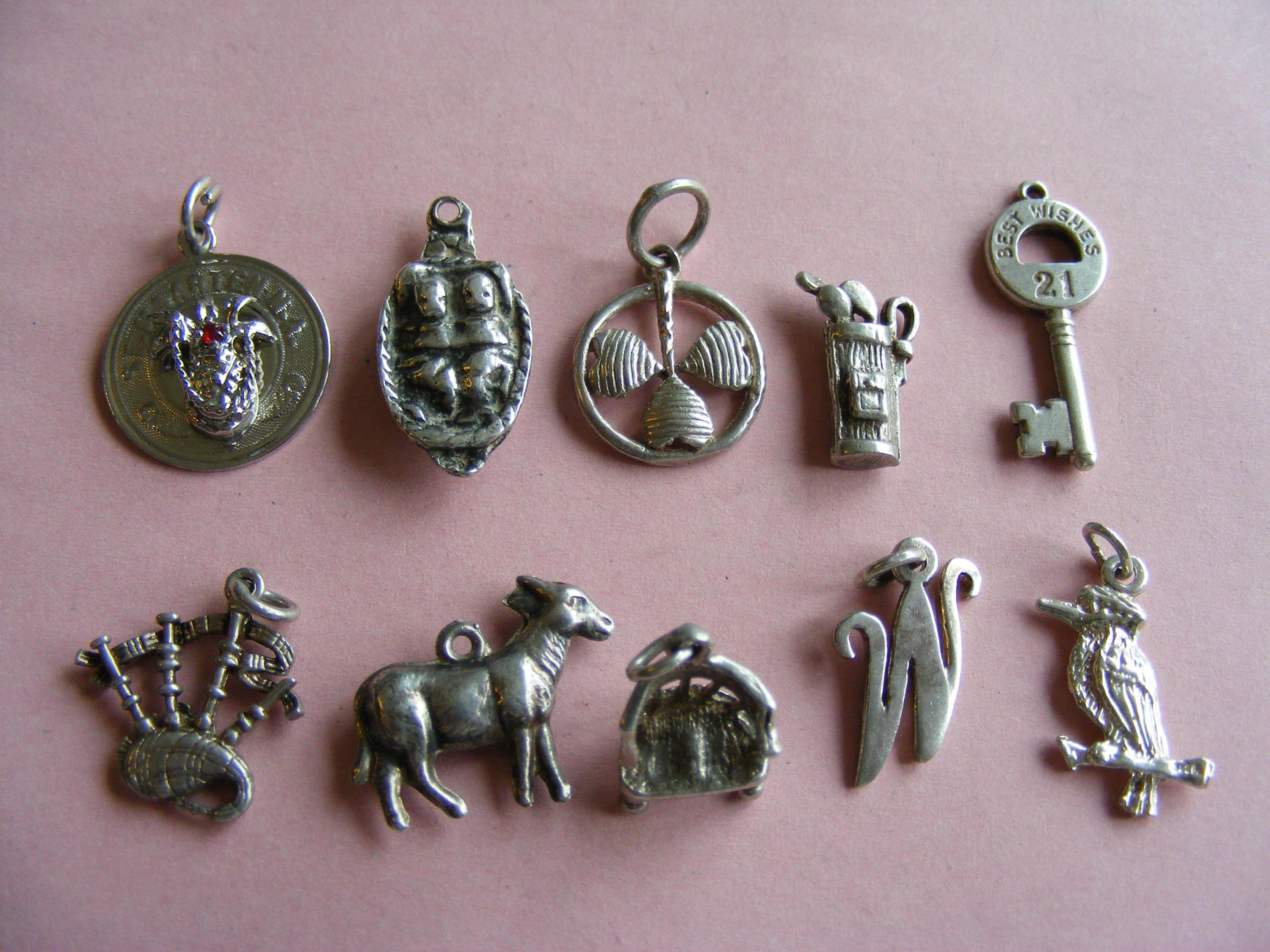 Vintage Sterling Silver Charm, St Maarten, Gemini, Shamrock, Golf